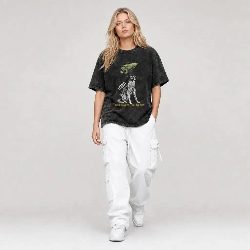 Laika Tee - Oversized Black Vintage Acid Wash