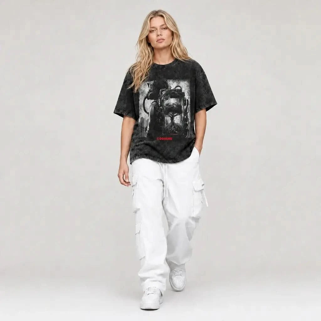Roots Tee - Oversized Black Vintage Acid Wash