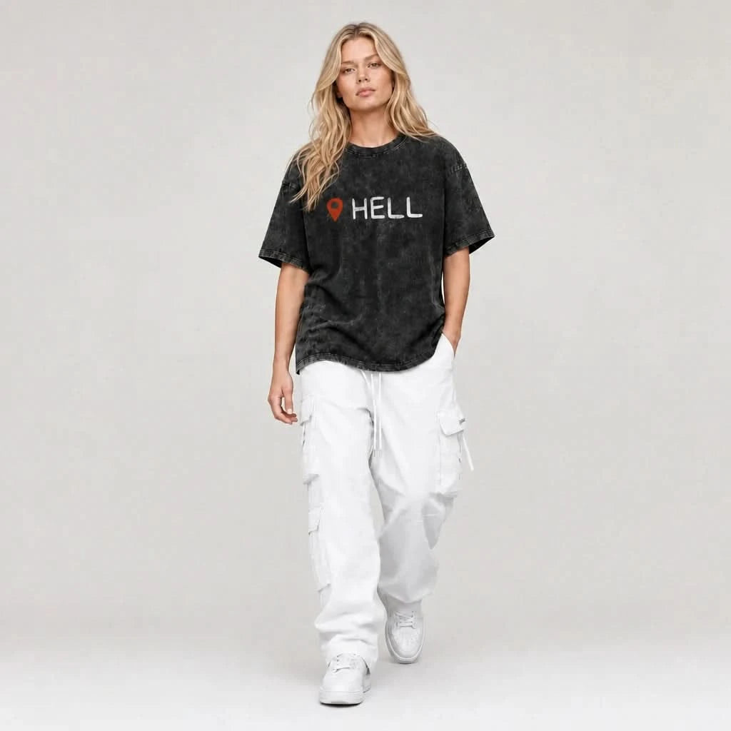 Hell Tee - Oversized Black Vintage Acid Wash