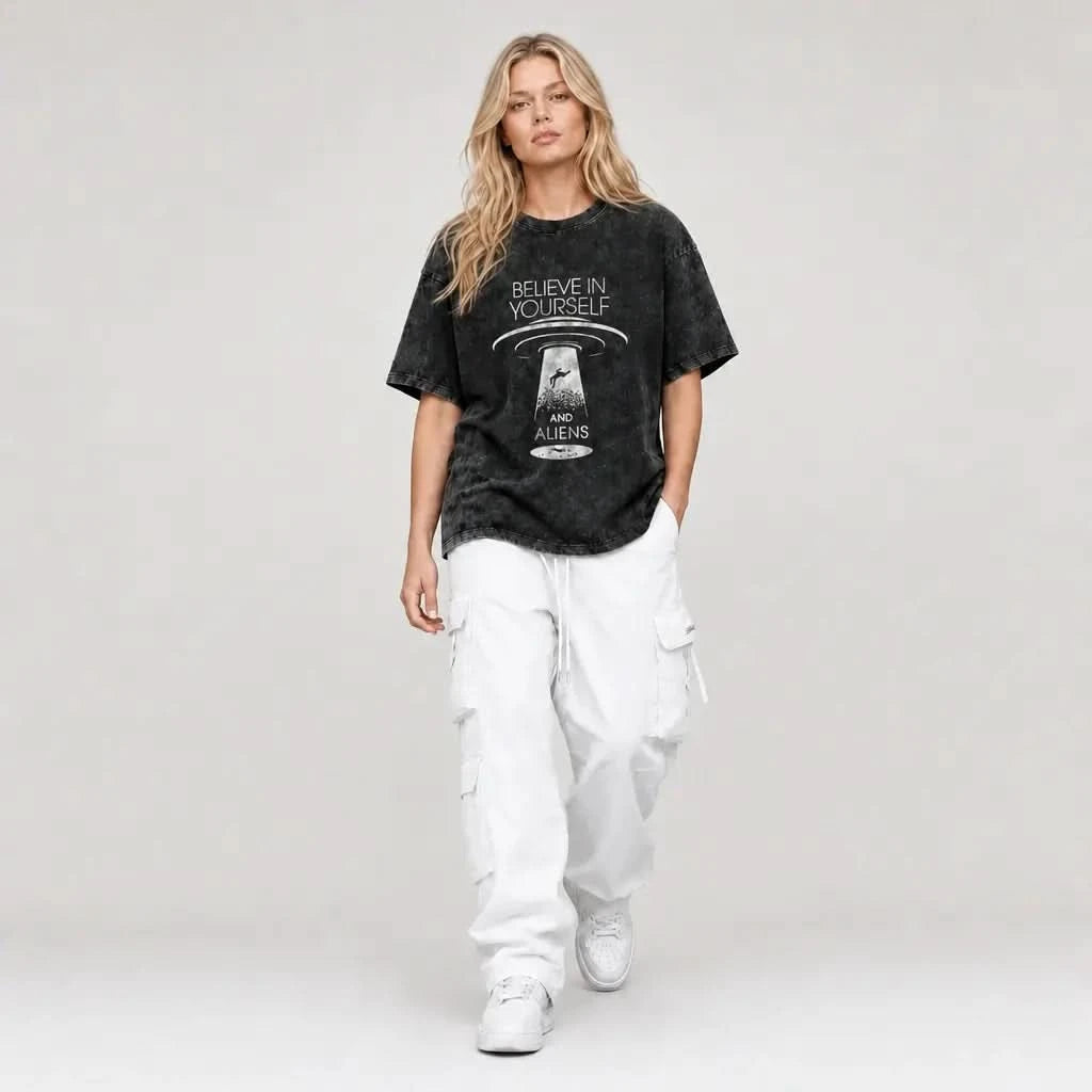 Believer Tee - Oversized Black Vintage Acid Wash