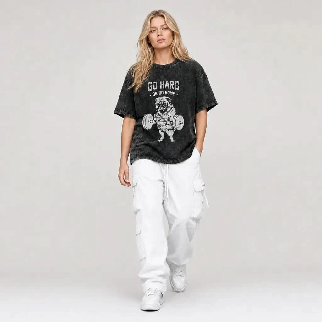 Go Hard Tee - Oversized Black Vintage Acid Wash